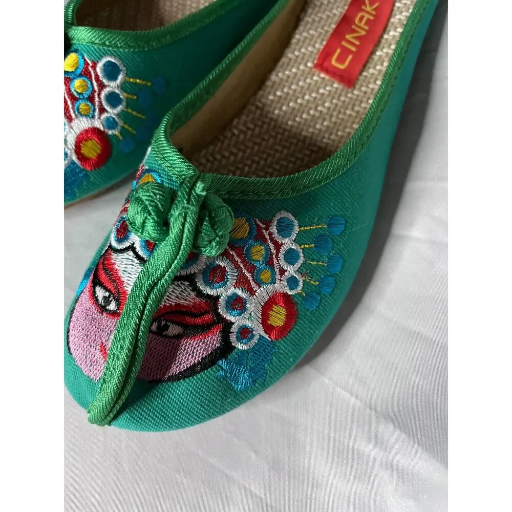 CINAK Women's Embroidered Flats Slippers Backless Slip-on Loafers Size 43 / 10 - Picture 7 of 8